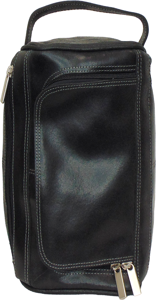 Distressed Black Colombian Leather Deluxe Toiletry Bag