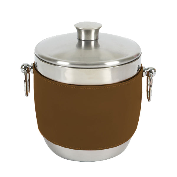 Stainless Ice Bucket with American Leather Wrap