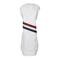 Two Stripe Traditional Leather Golf Headcovers - Driver - White with Red and Navy Stripe