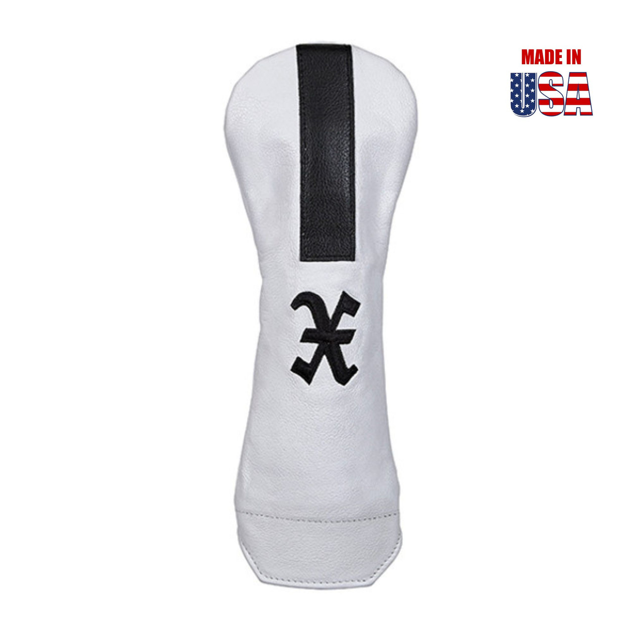 Vertical Racing Stripe Leather Headcovers with Vintage Script