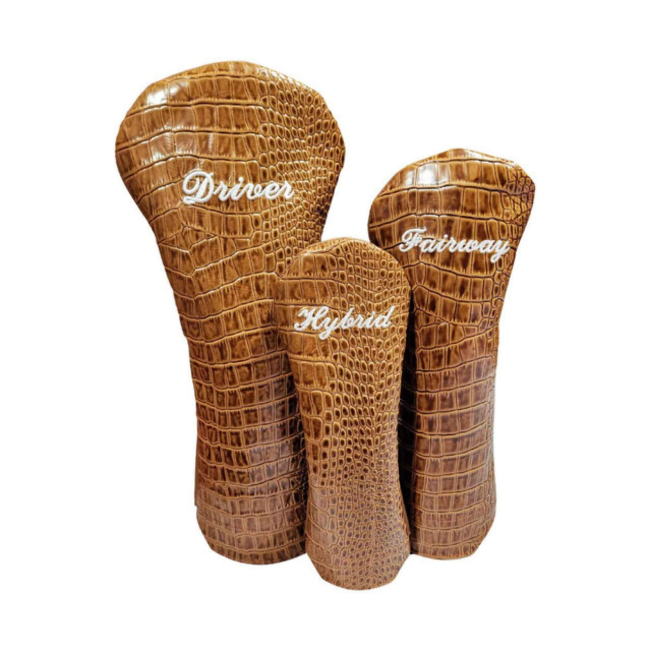 Classic Script on Alligator Print Leather Headcovers - Hybrid - Cognac