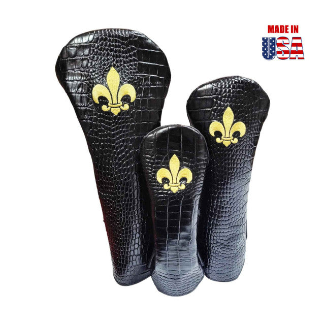 New Orleans Symbol Black Alligator Print Leather Headcovers