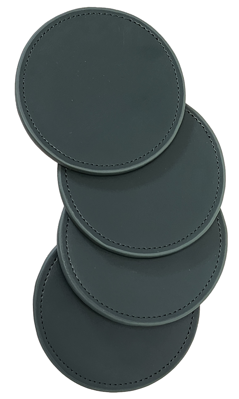 Round Coaster Set-5PC, Bonded Forest Green Leather