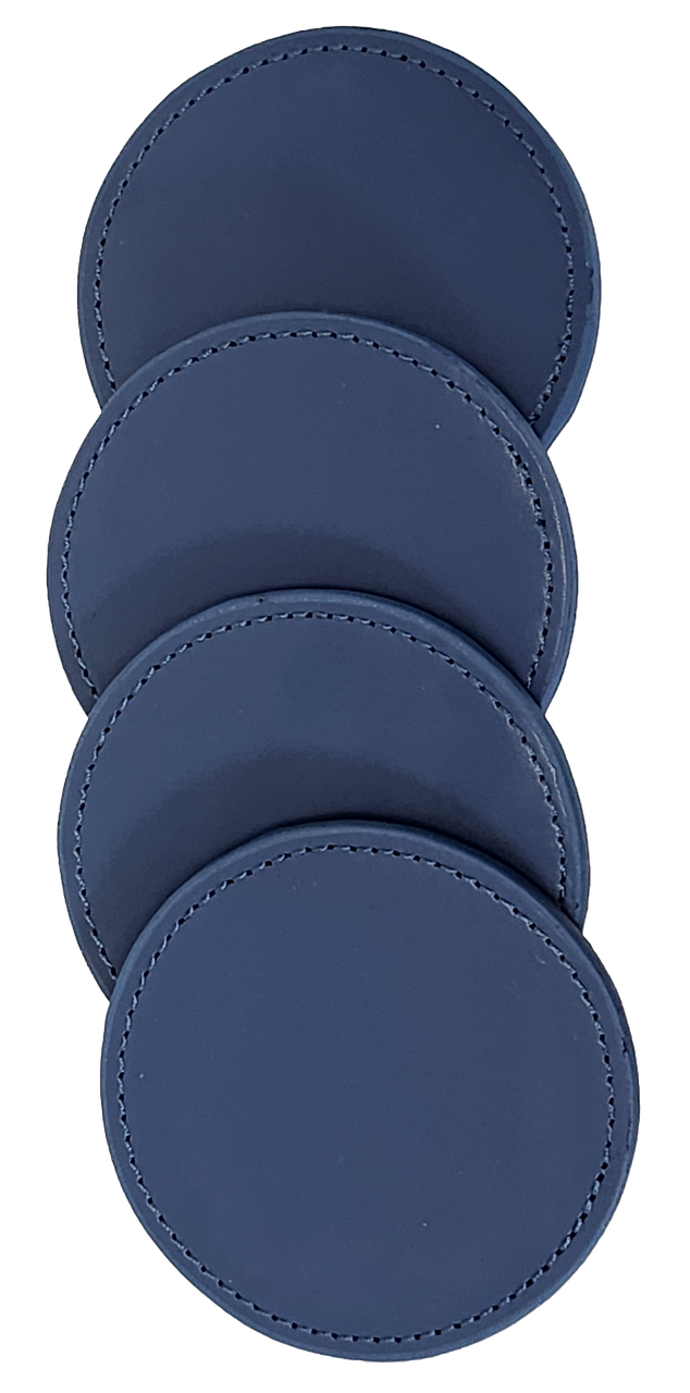 Round Coaster Set-5PC, Bonded Navy Leather