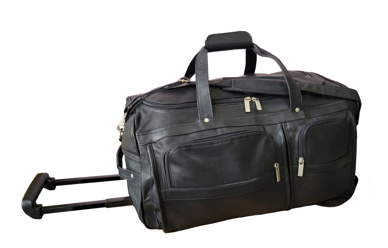 20" Wheeled Duffel/Travel Bag in Black Columbian Leather