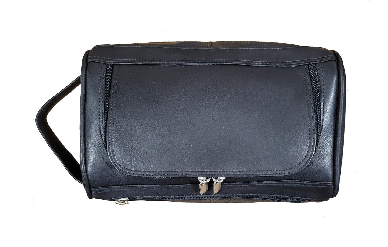 Black Colombian Leather Deluxe Toiletry Bag