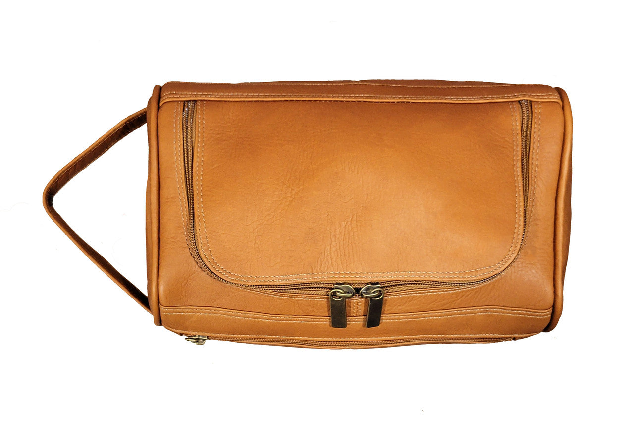 Tan Colombian Leather Deluxe Toiletry Bag