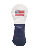 USA Flag French Seam American Leather Headcovers - Driver - White Top-Navy Bottom-Red Back