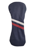 Two Stripe Mini Driver Traditional Leather Golf Headcover - Navy with White and Red Stripe