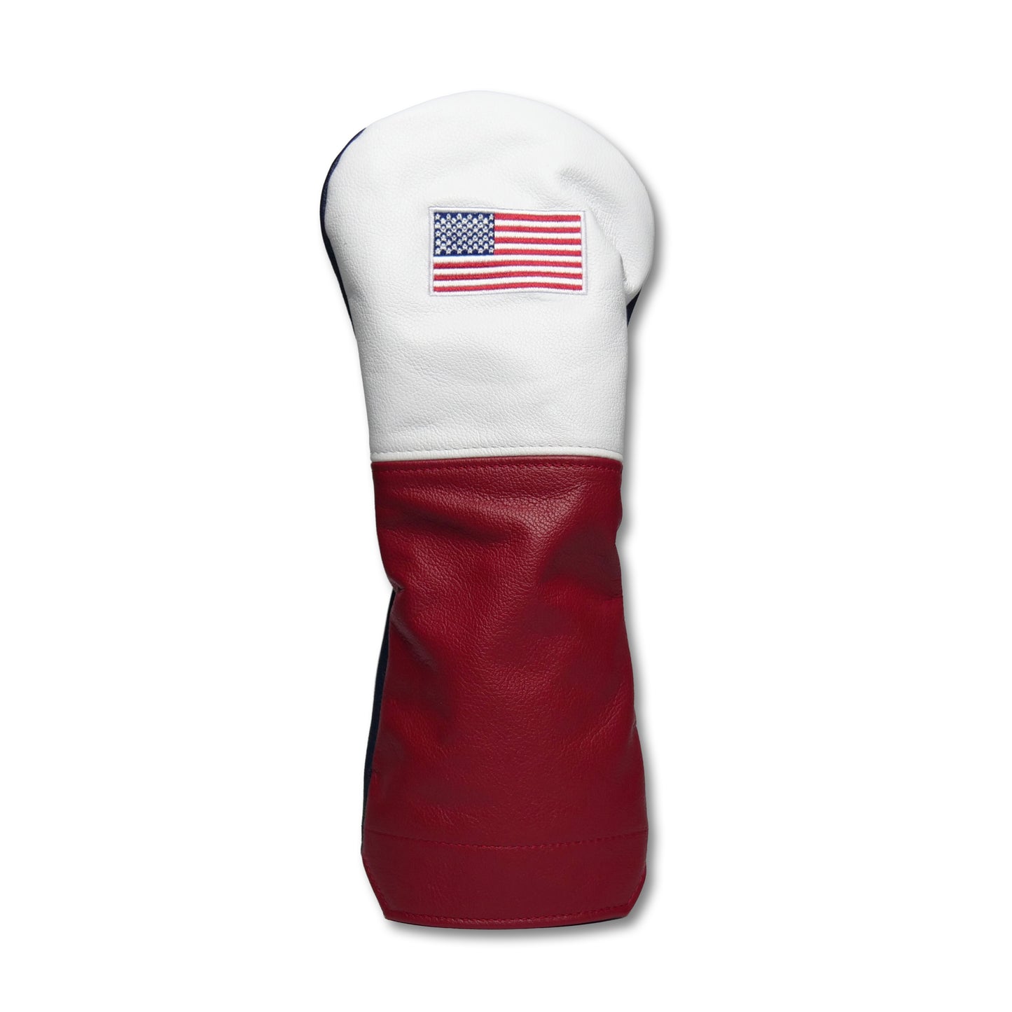 USA Flag French Seam American Leather Headcovers - Driver - White Top-Red Bottom-Navy Back