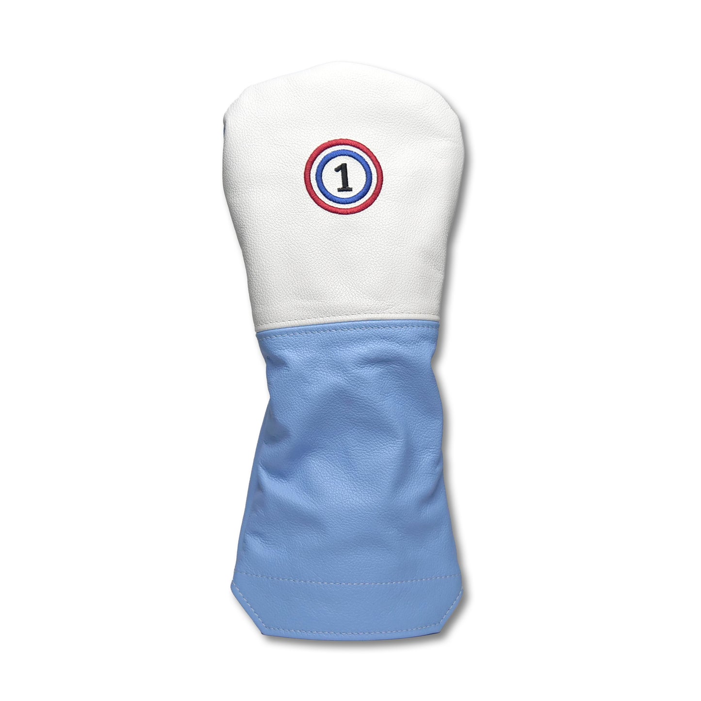 French Seam Bullseye Leather Driver Headcovers - White Top-Carolina Blue Bottom-Carolina Blue Back