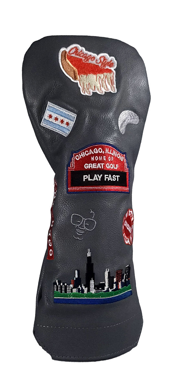 Chicago Cub Style Mural Leather Golf Headcovers Black