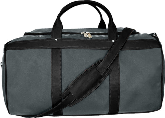 Classic Duffel Bag in Grey Canvas with Black Leather