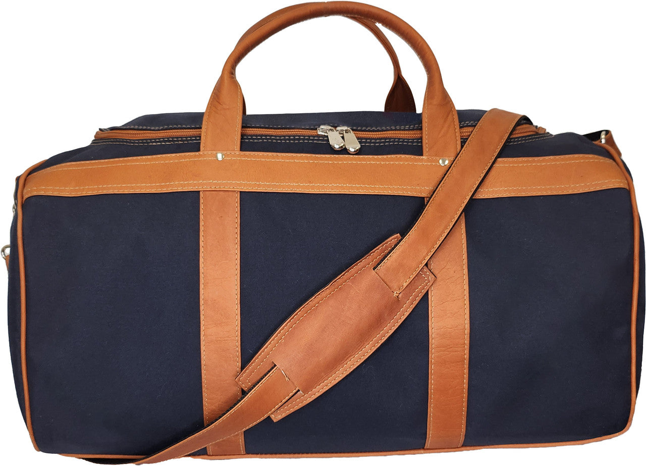 Classic Duffel Bag in Navy Canvas with Tan Leather