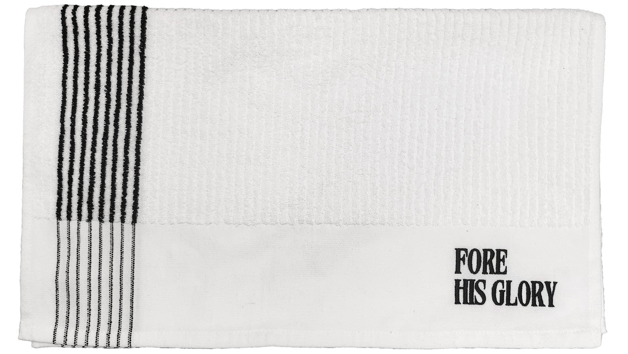Fore His Glory White Towel with Black Stripes