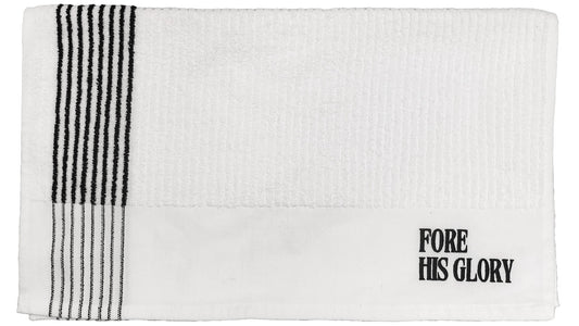 Fore His Glory White Towel with Black Stripes
