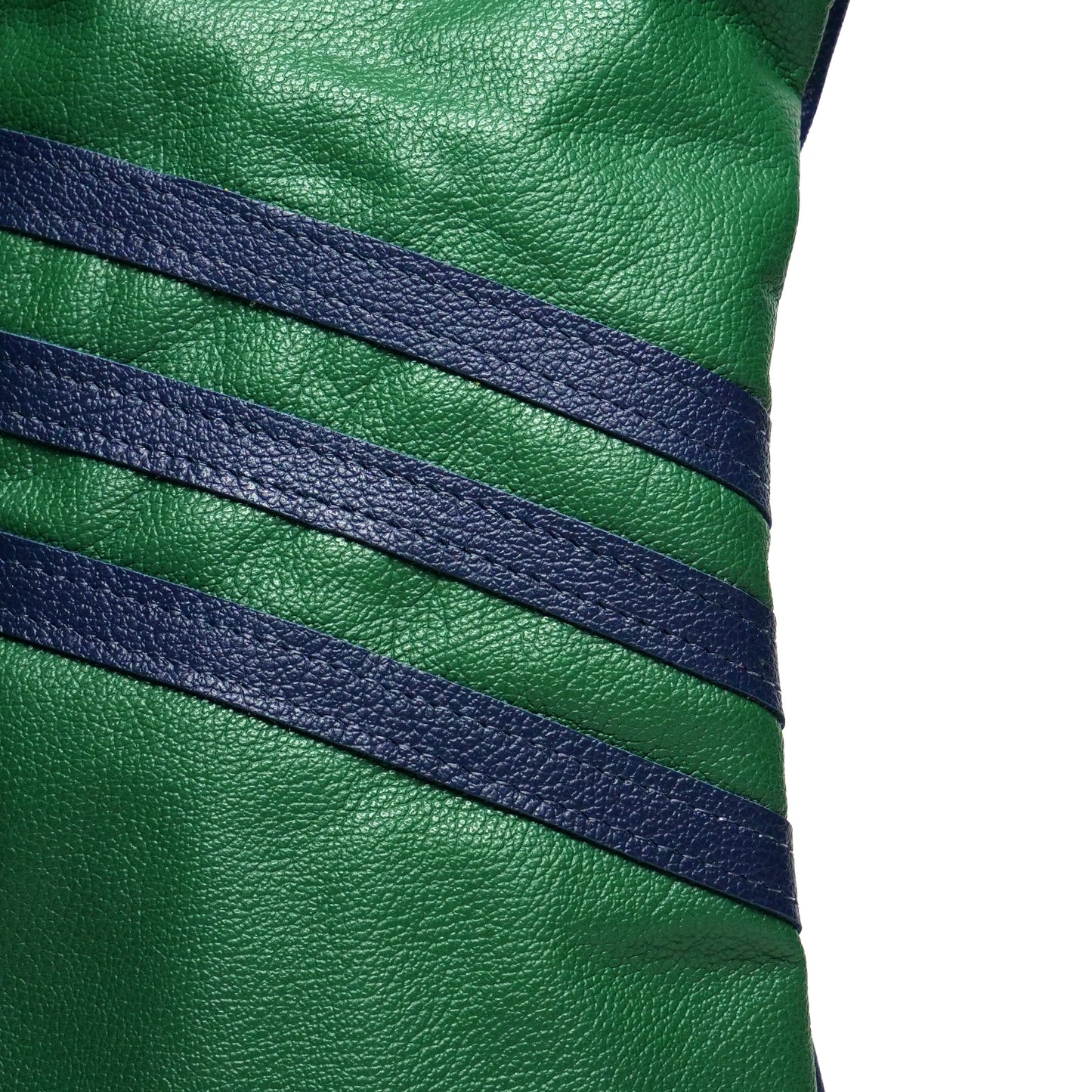 Three Stripe Circle One Leather Driver Headcovers - Kelly Green Front with 3 Navy Stripes-Navy Back
