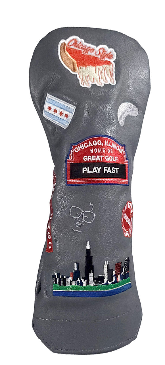 Chicago Cub Style Mural Leather Golf Headcovers Grey