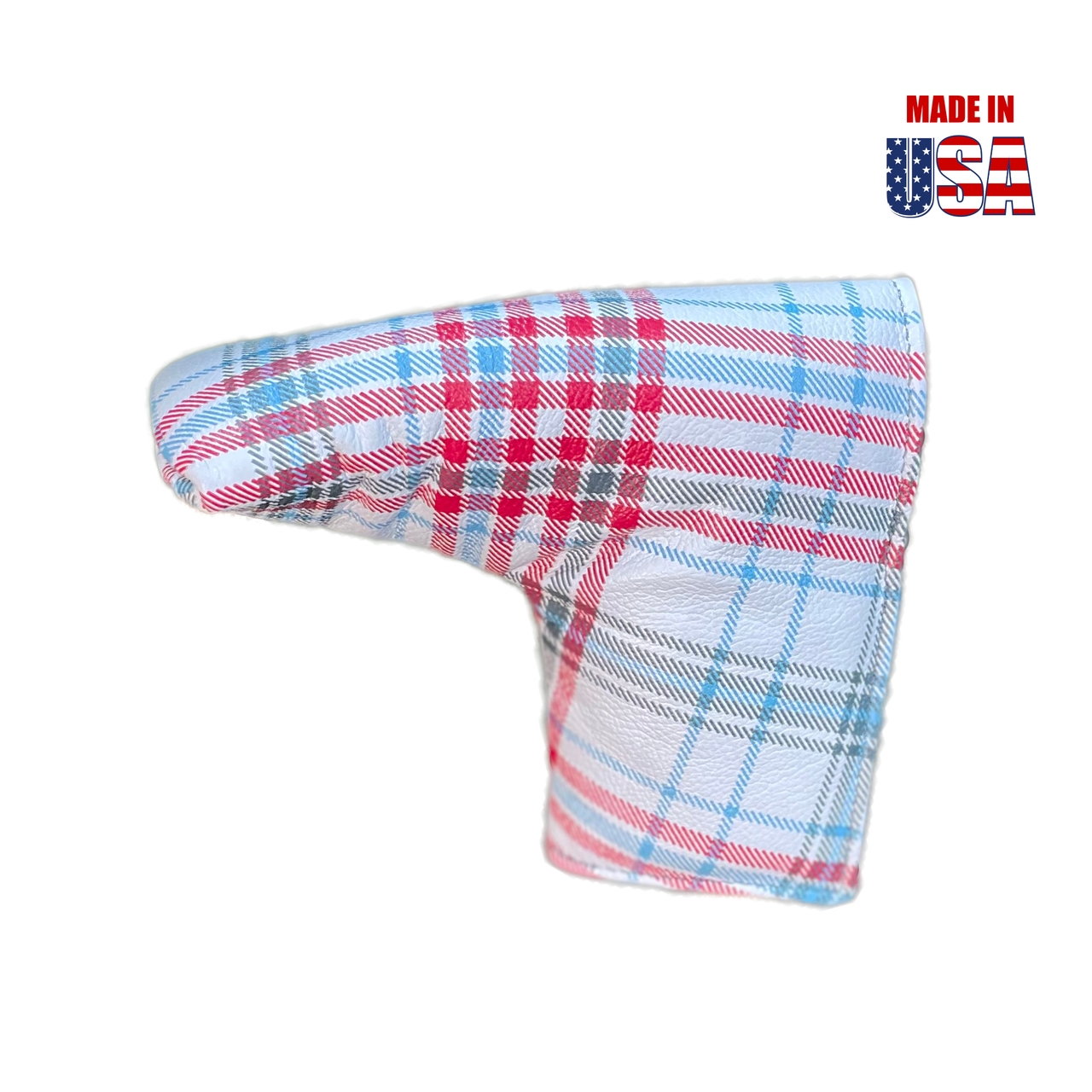 Tartan Plaid-White/Red/Black/Blue Digital Print Leather Putter Cover 1