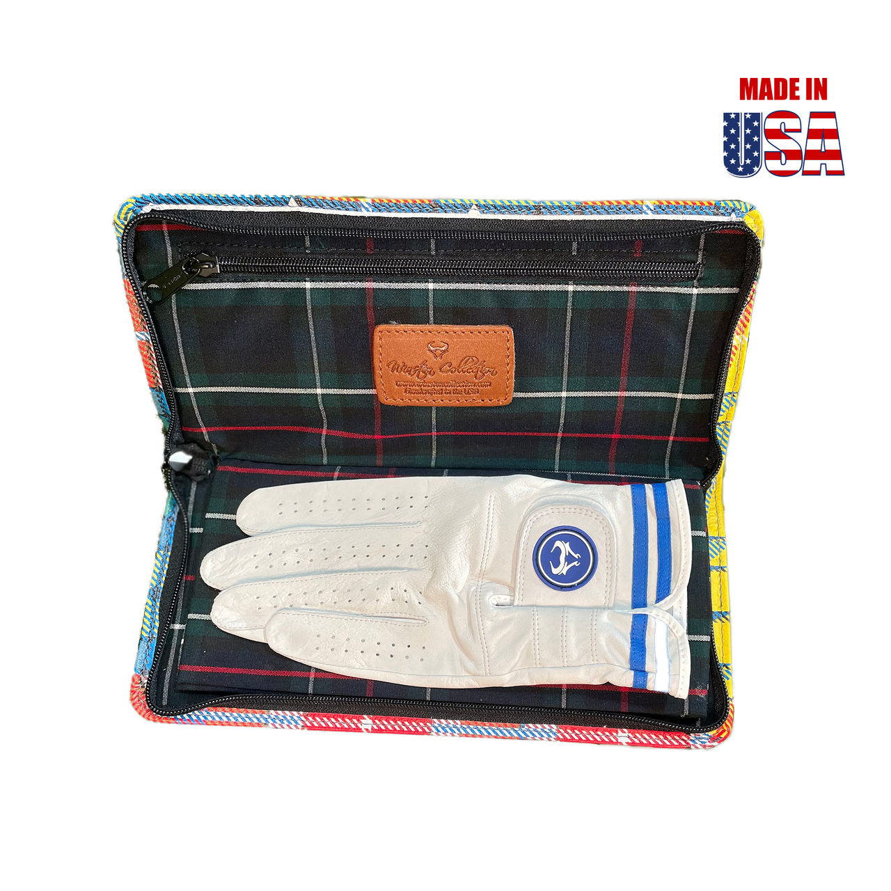 Tartan Blue/Green/Red/Orange/Yellow Plaid Leather Glove Stash Book 1