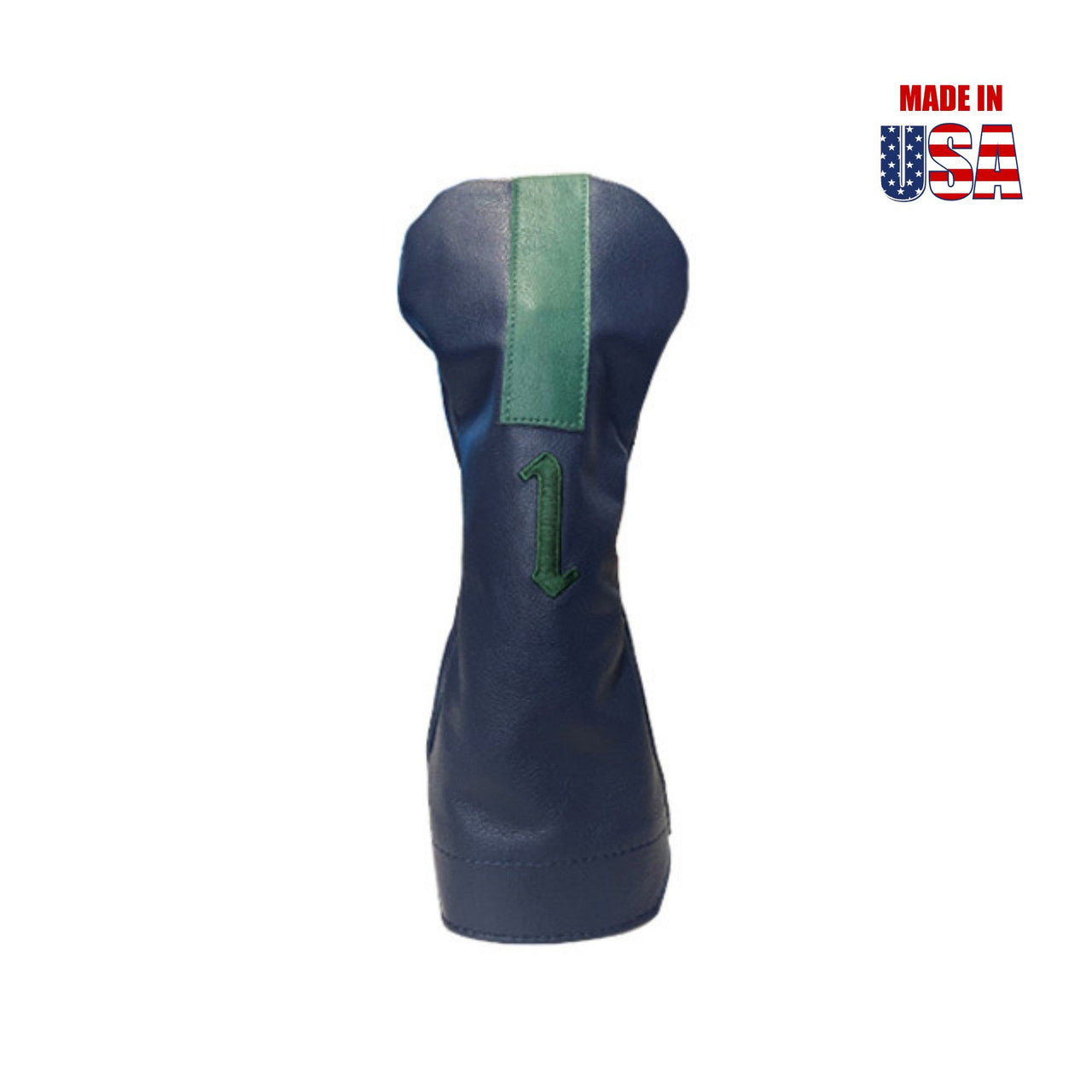 Driver in Navy American Leather with Green Racing Stripe and Green Embroidery