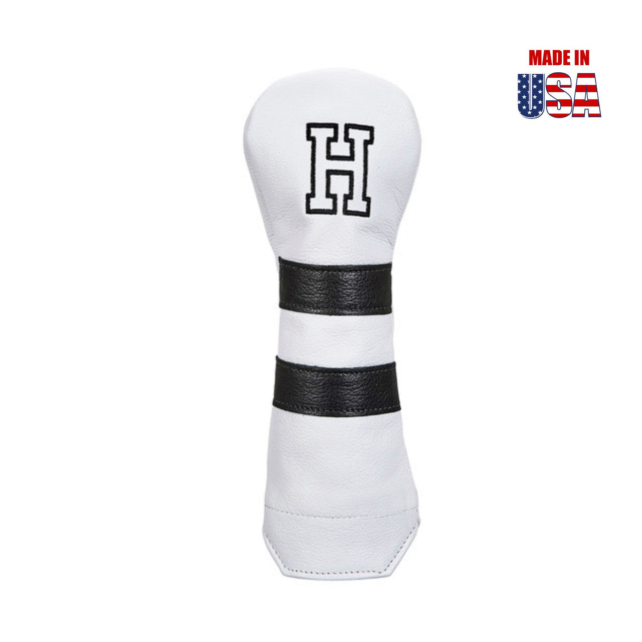Hybrid H1 in White American Leather with Black Stripes and White Outline Embroidery