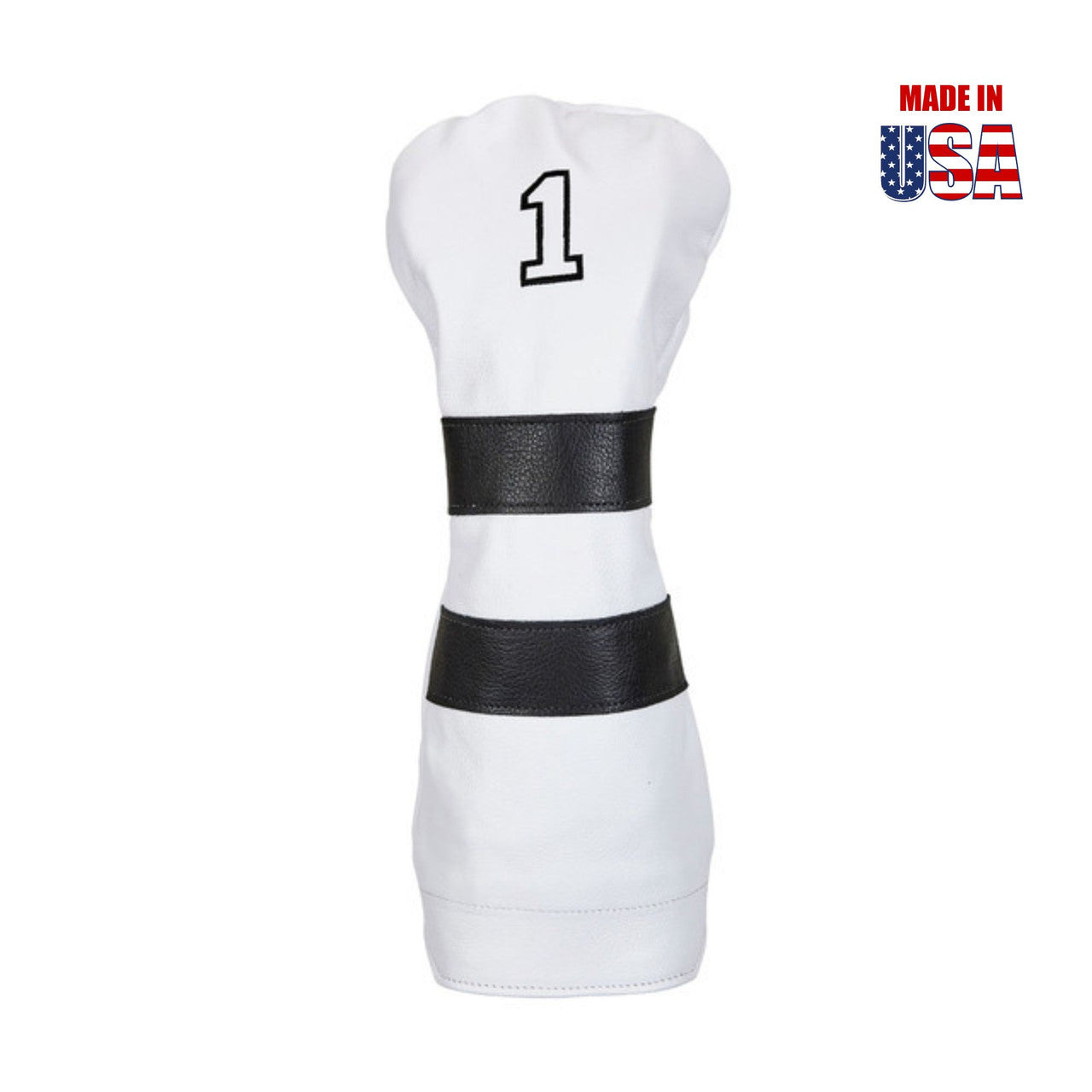 Driver in White American Leather with Black Stripes and White Outline Embroidery