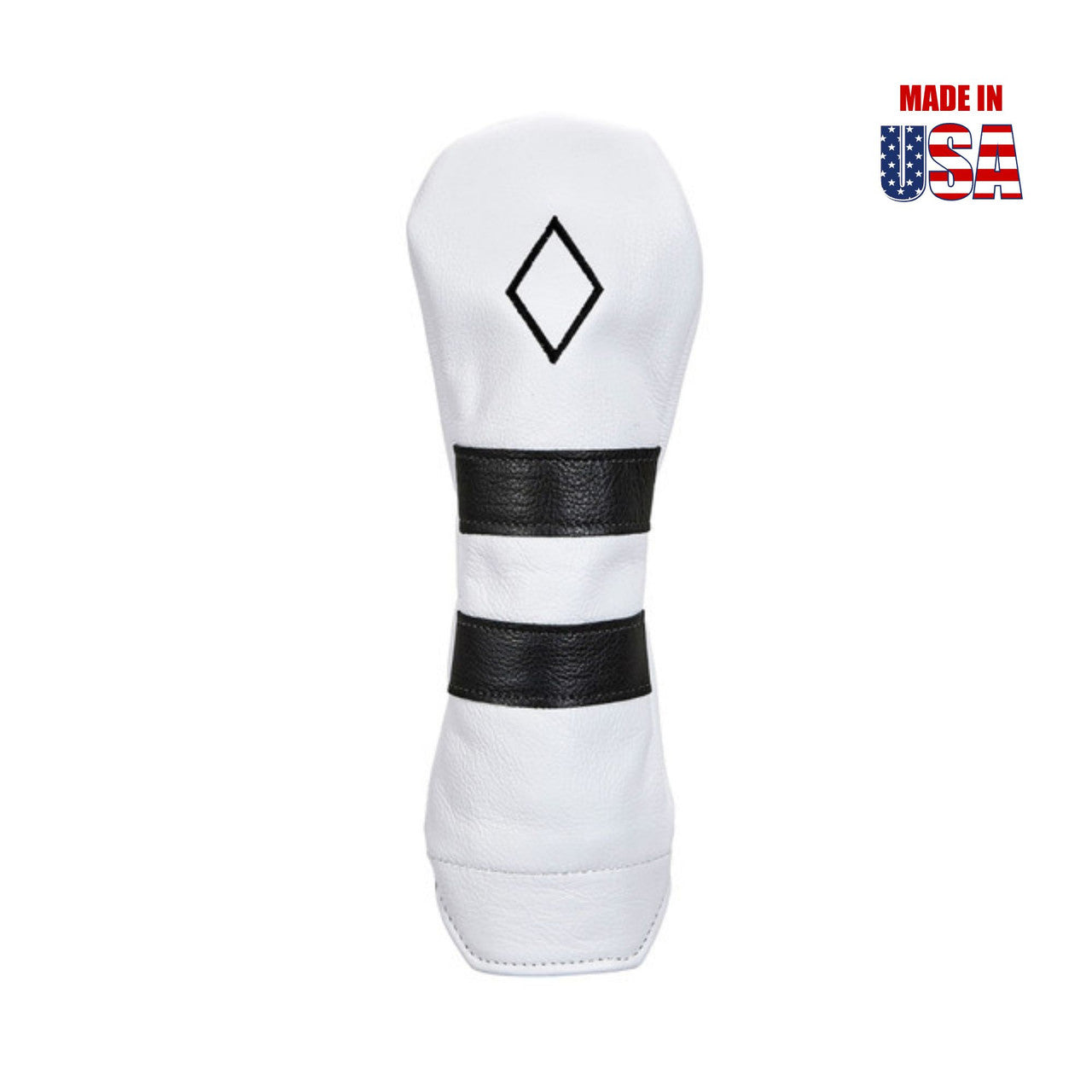 Hybrid Diamond in White American Leather with Black Stripes and White Outline Embroidery