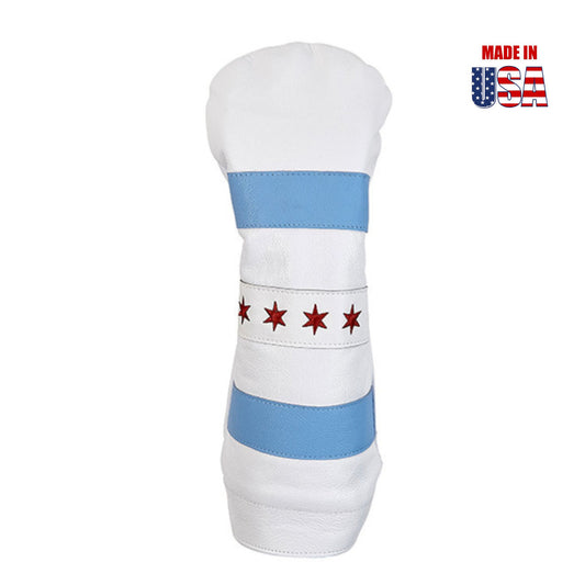 White American Leather with Blue Leather Stripes and Red Embroidered Stars of Chicago Flag Driver Headcover