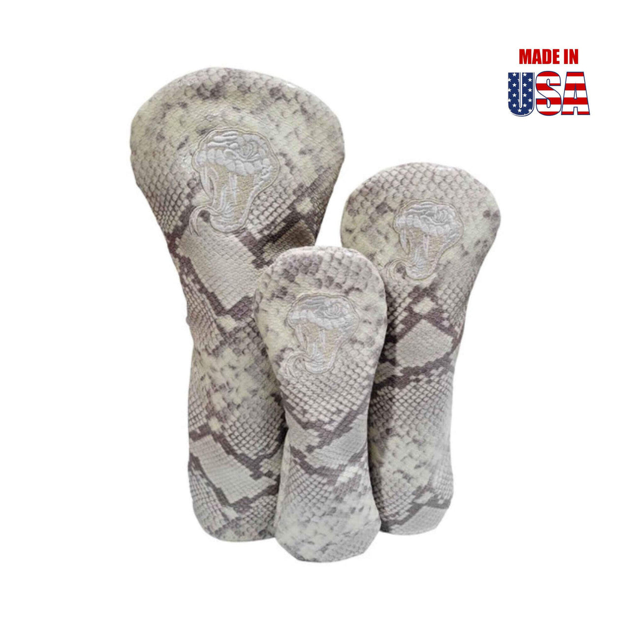 Exotic Snakeskin Print Leather Headcovers Cream Set