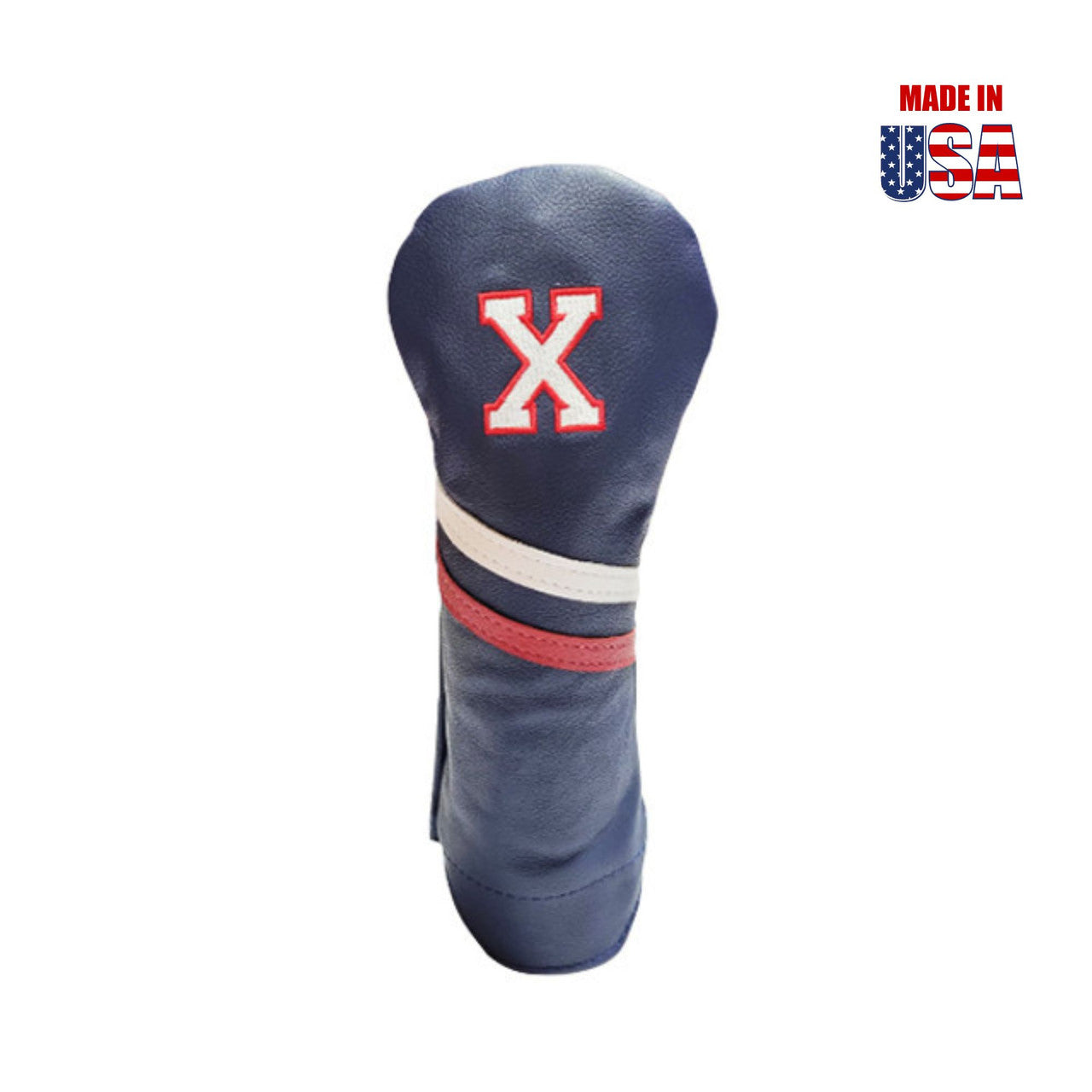 #X Fairway Navy with White/Red Stripe White Embroidery with Red Outline