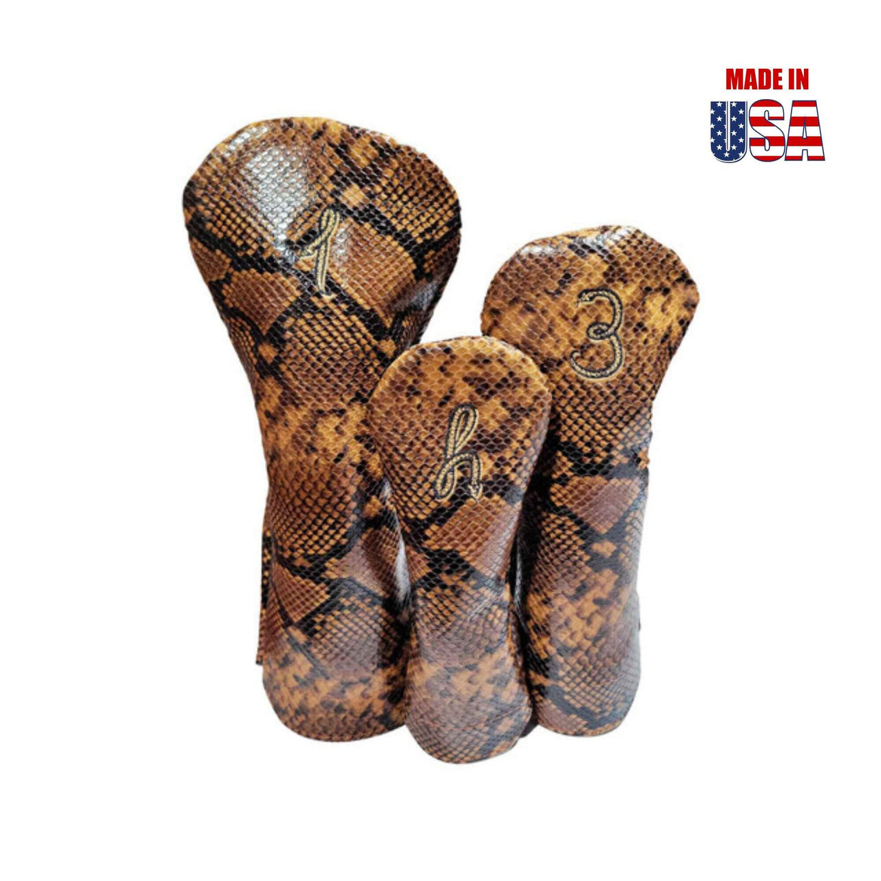 Exotic Snakeskin Print Leather Headcovers Rust Set
