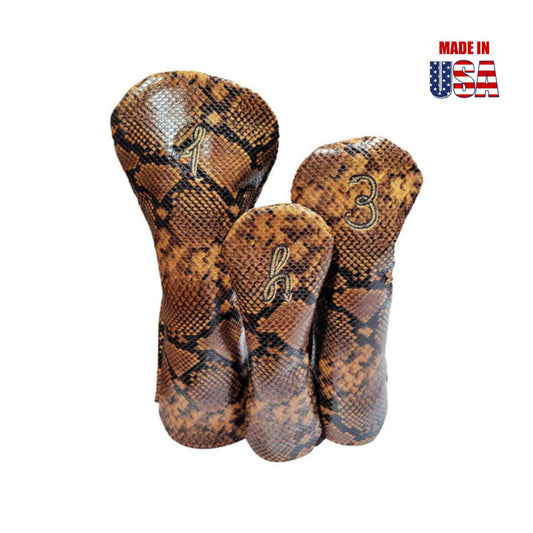 Exotic Snakeskin Print Leather Headcovers Rust Set