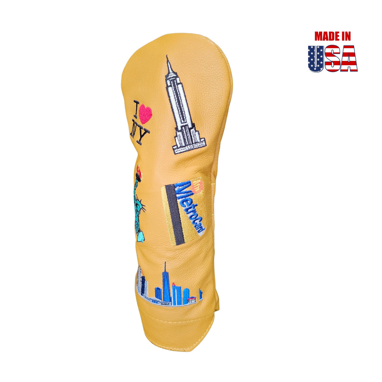 Gold American Leather Fairway Headcover, Tribute to New York 7, winstoncollection.com