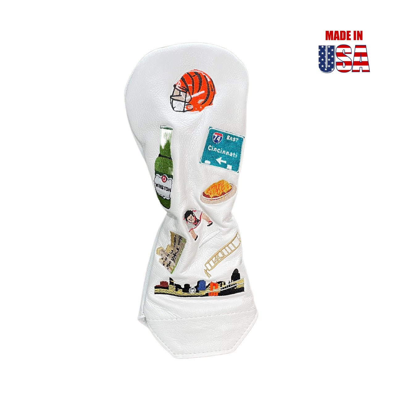 Cincinnati Icon Logos on White American Leather Fairway Cover Profile 3 winstoncollection.com