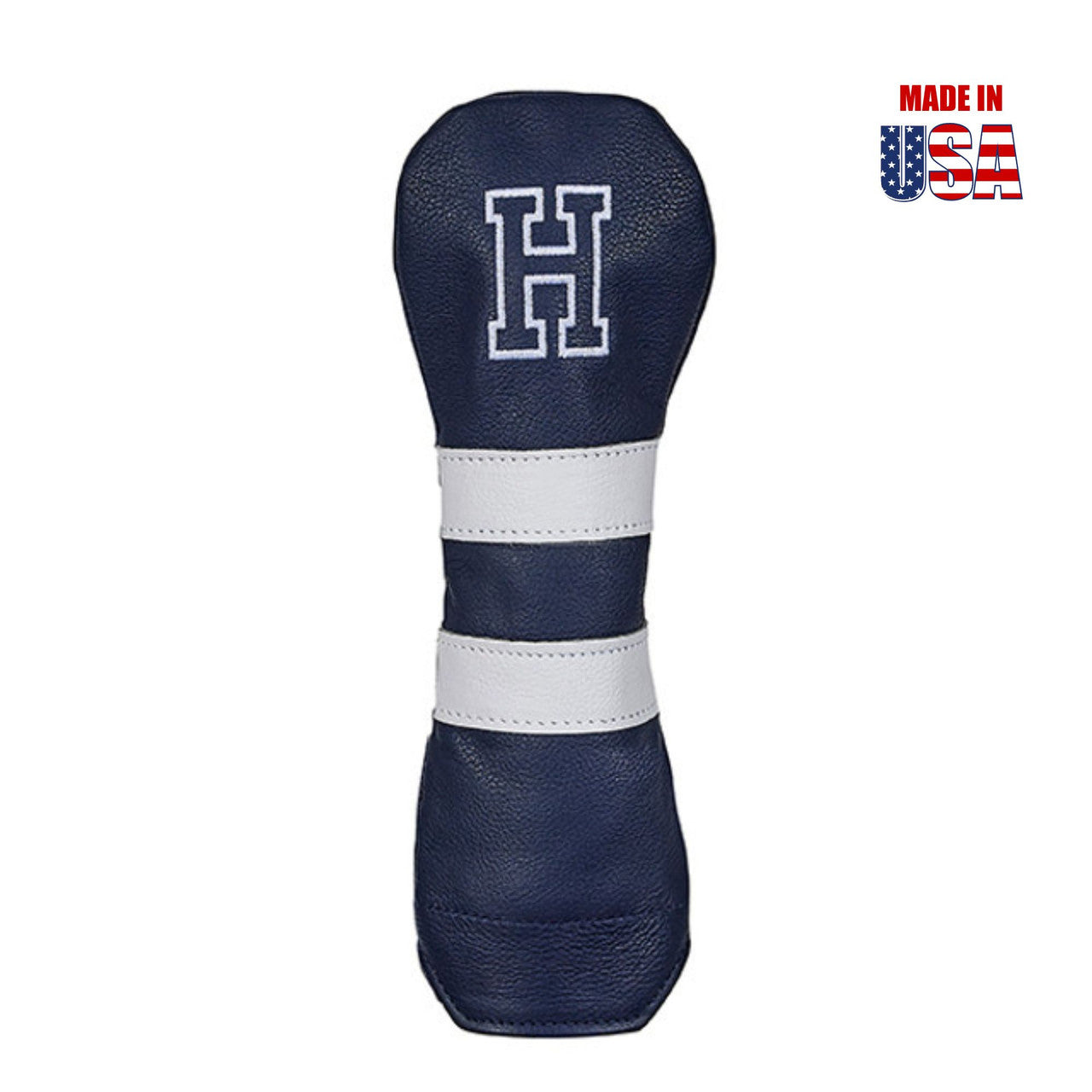 Hybrid H1 in Navy American Leather with White Stripes and White Outline Embroidery