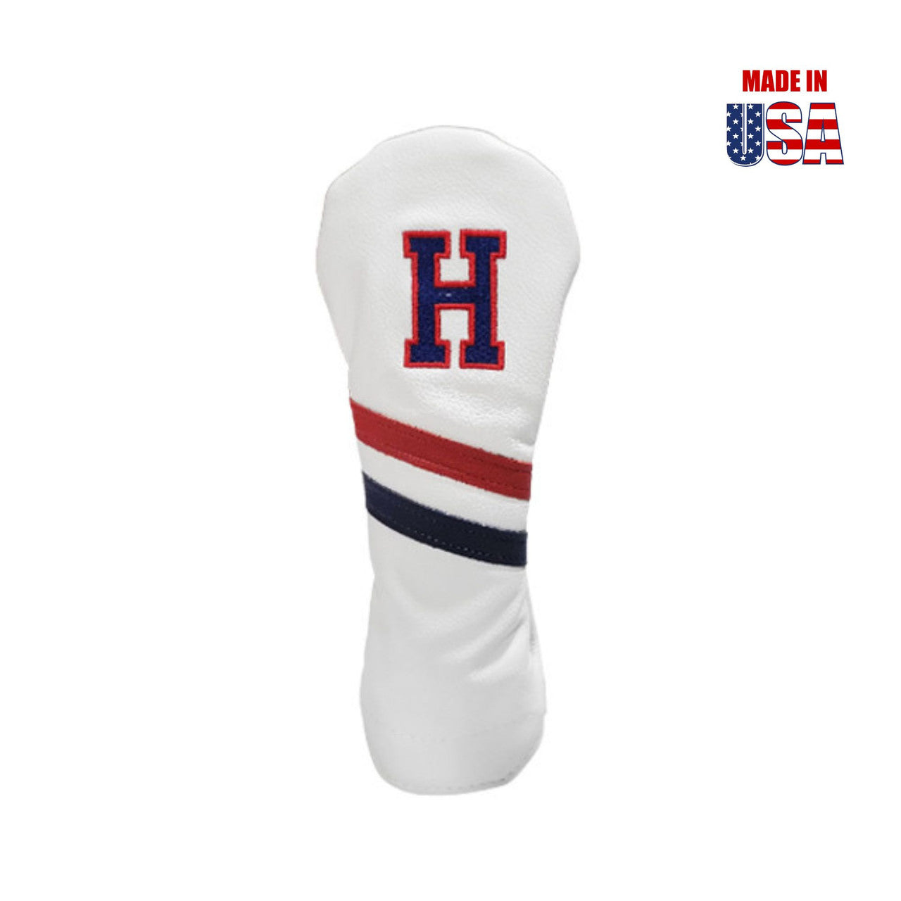 H Hybrid White with Red/Navy Stripe Navy Embroidery with Red Outline
