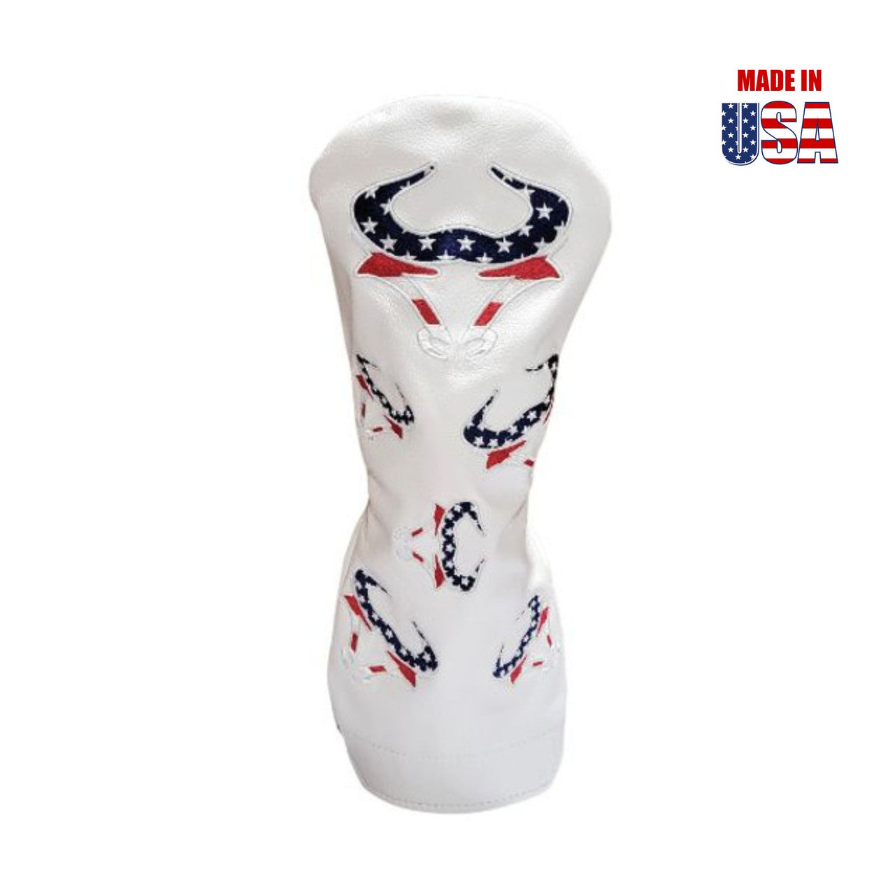 Navy American Leather Driver Headcover with Dancing Red, White and Blue Bull Embroidery