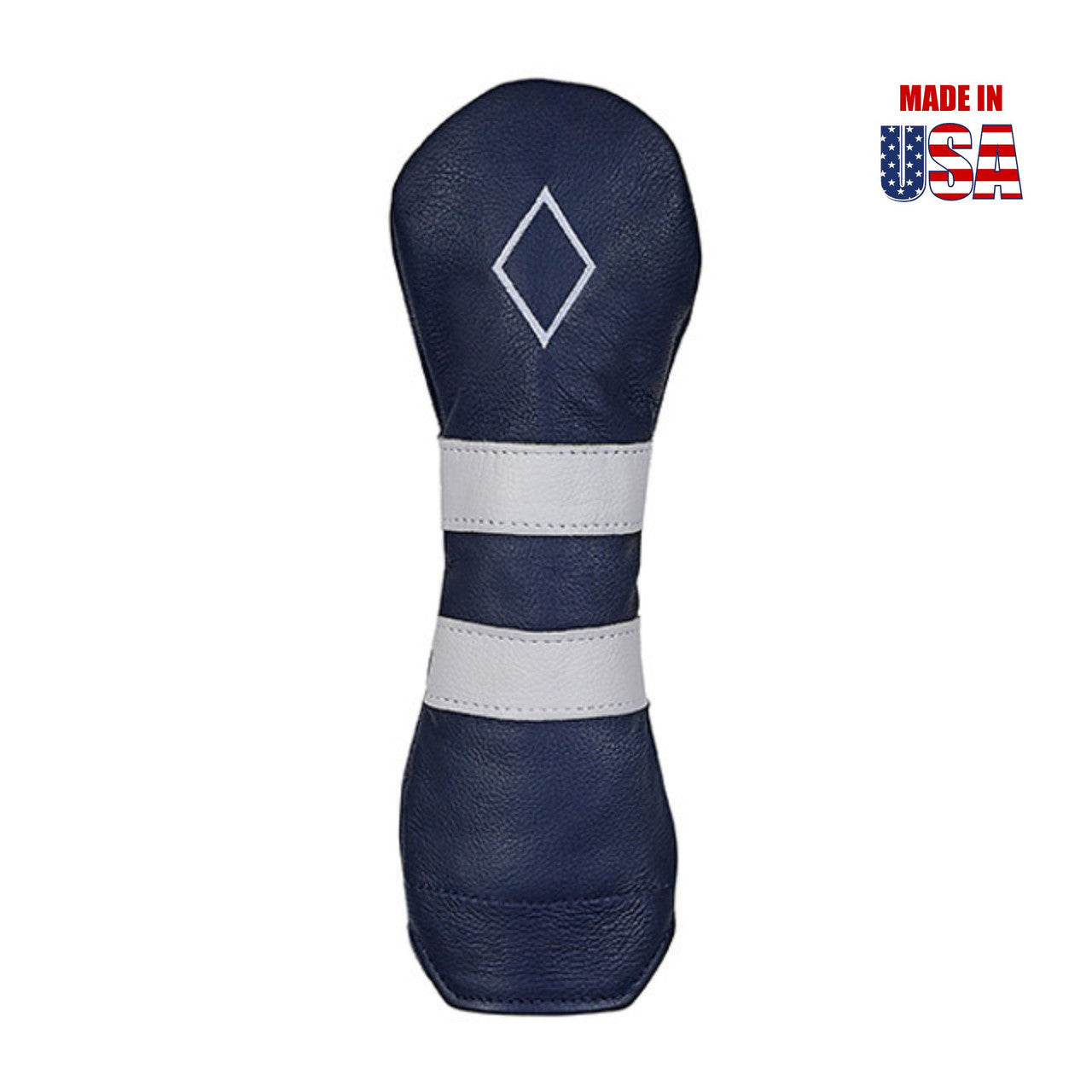 Hybrid Diamond in Navy American Leather with White Stripes and White Outline Embroidery