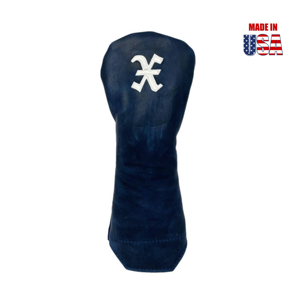 Fairway X Navy Blue Pull-Up Leather with White Embroidery