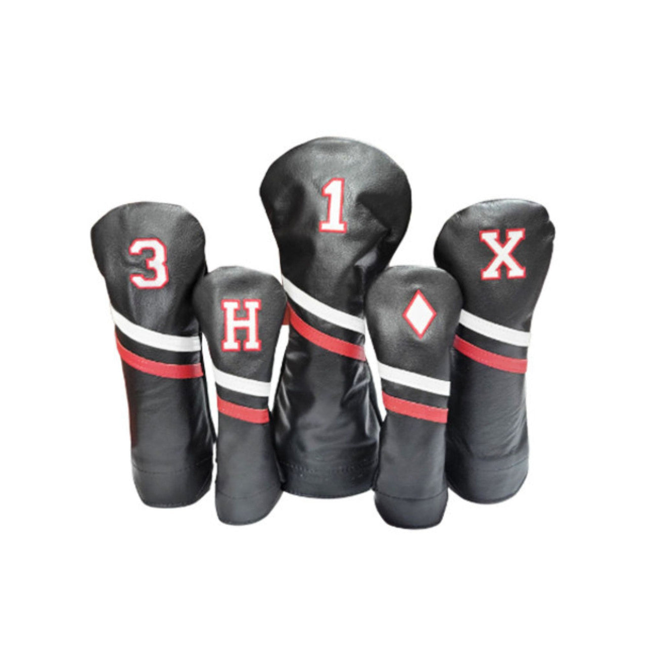 Headcovers Black with White/Red Stripe White Embroidery with Red Outline