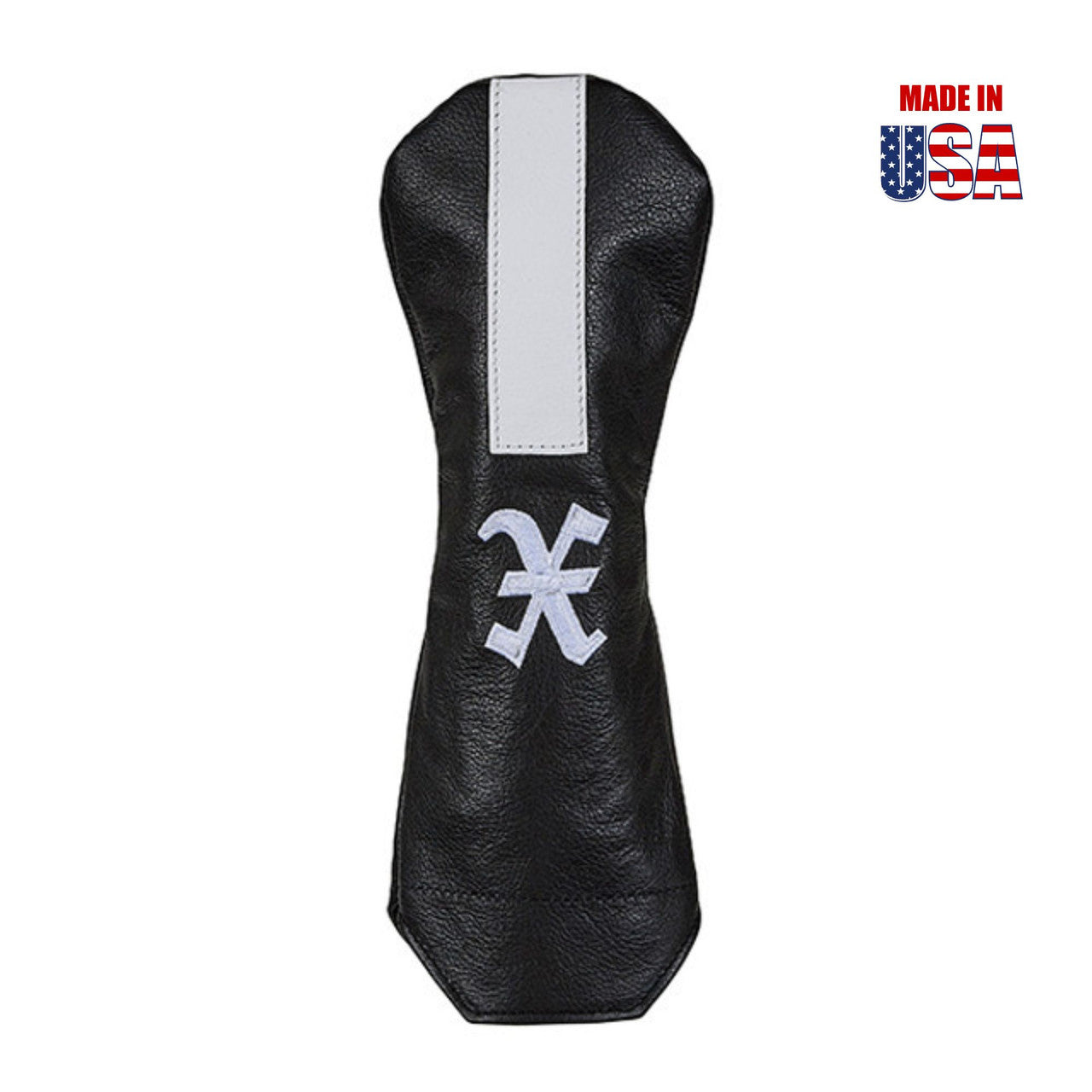 X Fairway Wood in Black American Leather with White Racing Stripe and White Embroidery