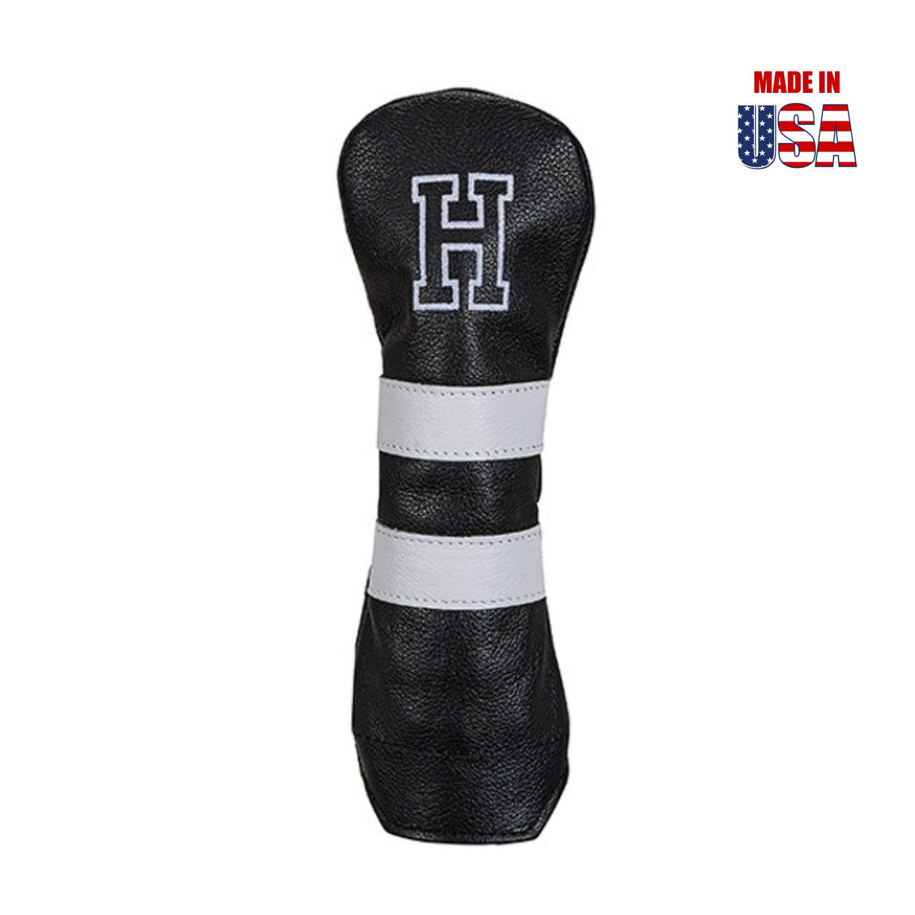 Hybrid H1 in Black American Leather with White Stripes and White Outline Embroidery