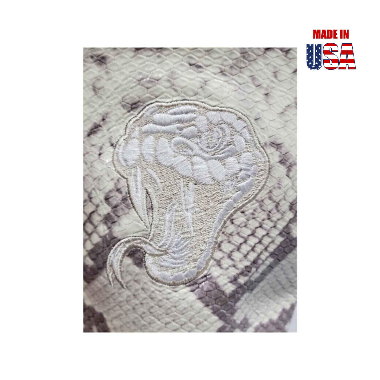 Fairway in Crème Snakeskin with Snakehead Baring Fangs Embroidery