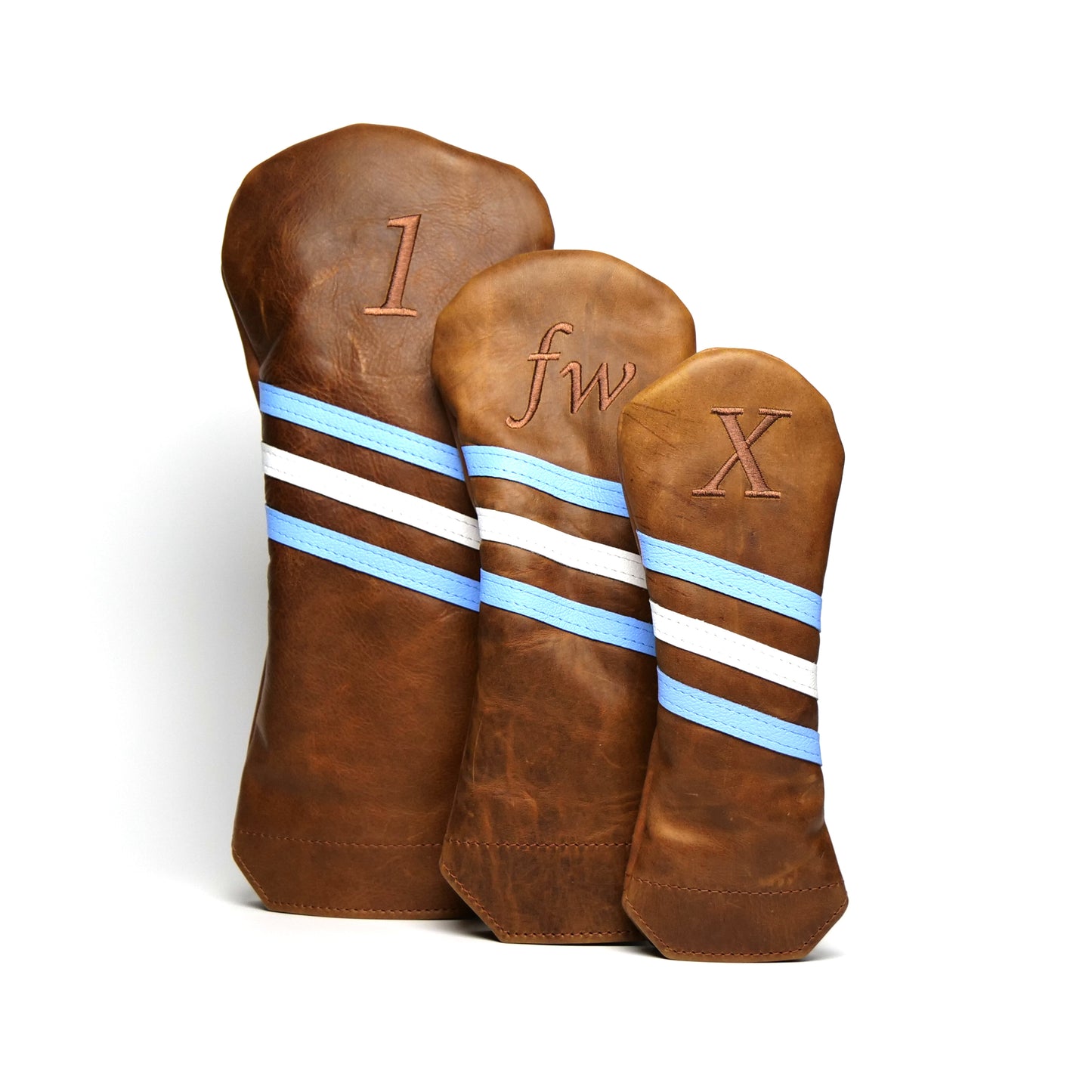 Three Stripe Premium Pullup Leather Headcovers - Winston Collection