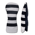 Signature Four Stripe Driver Leather Golf Headcovers - White w/Black Stripes/Black Back