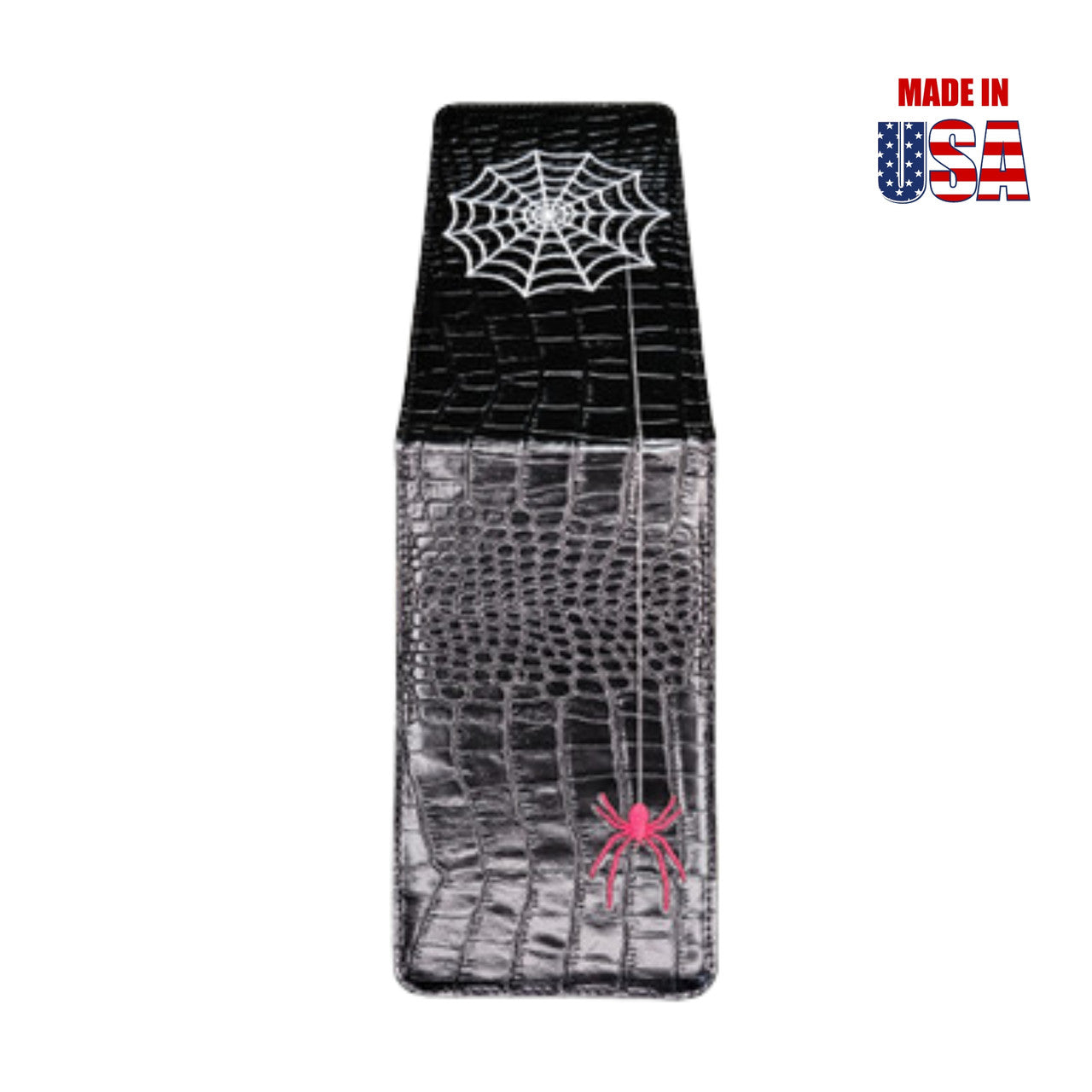 Scorecard Holder & Yardage Book, Red Black Widow and its Web on Black Alligator 3