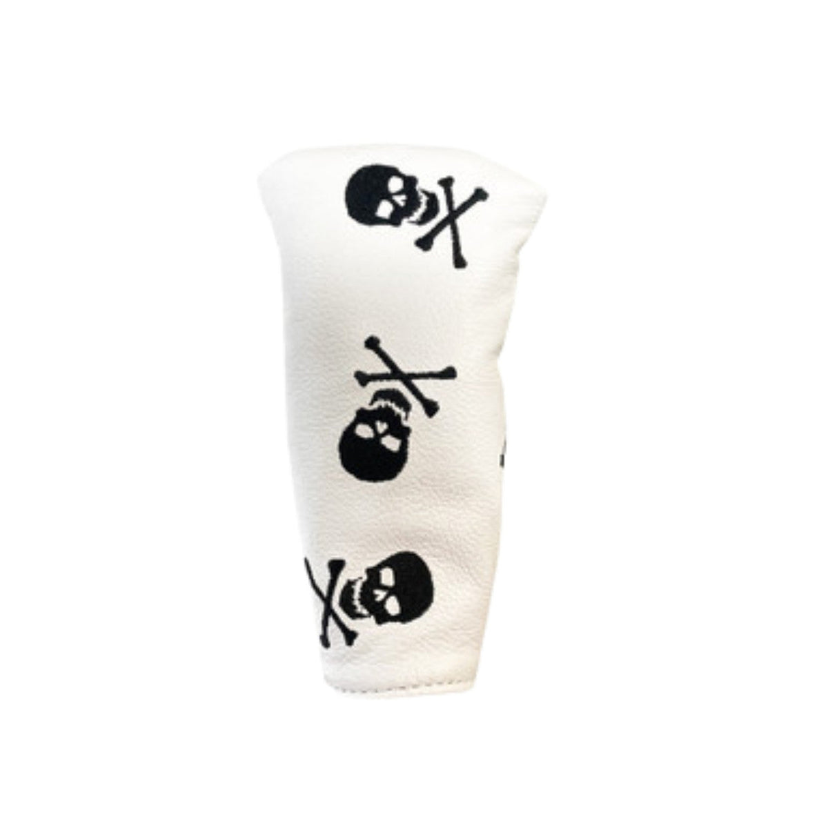 Blade/Boot Style Putter Cover in White American Leather with Dancing Skull Embroidery