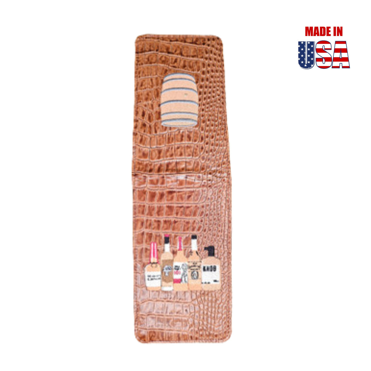 Scorecard Holder & Yardage Book, Golfer's Drink Images on Faux-Cognac Alligator USA MacKenzie Plaid