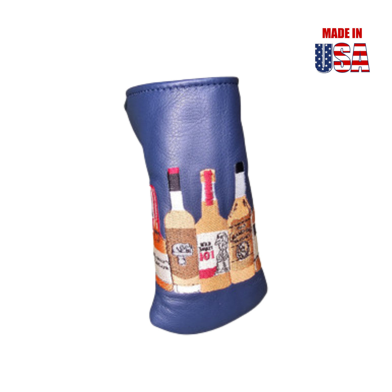 Navy Cover in Black American Leather with Beverage Embroidery